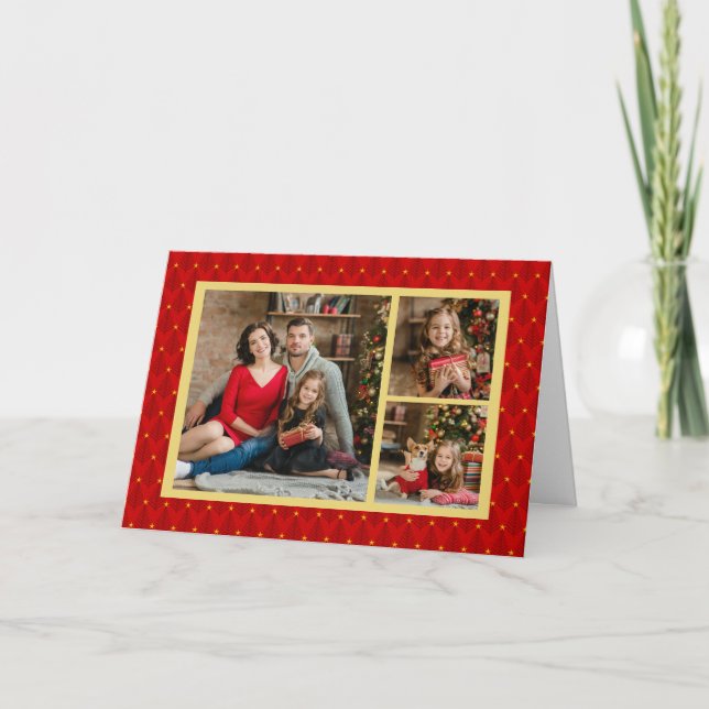 Red and Gold Christmas Tree Photo Cards (Front)
