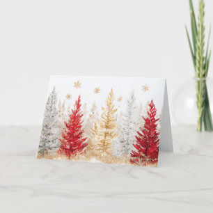Red and Gold Christmas Trees with Snowflakes Card