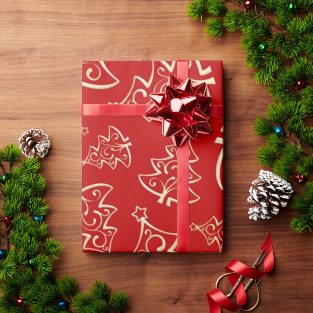 Red and Gold Christmas Trees Wrapping Paper (Holiday Gift)