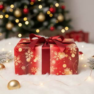 Red And Gold Christmas Winter Wonderland Wrapping Paper Sheet