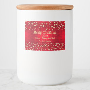 Red and Gold Confetti Christmas Pattern Food Label
