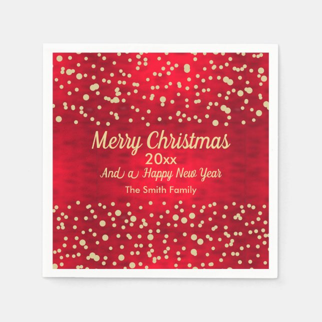 Red and Gold Confetti Christmas Pattern Napkin (Front)