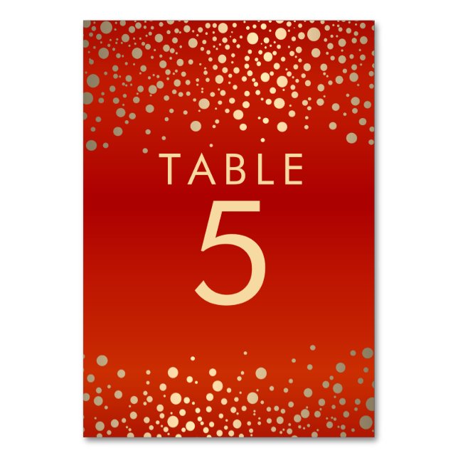Red and Gold Confetti Dots Table Number (Front)