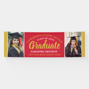 Red And Gold Congrats Grad 2 Photo 2025 Graduation Banner