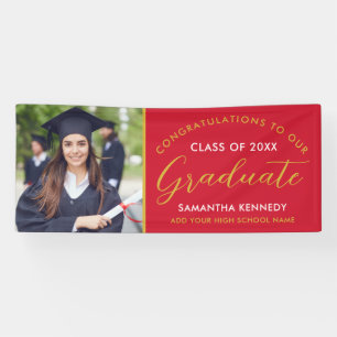 Red And Gold Congrats Grad Photo Graduation Banner