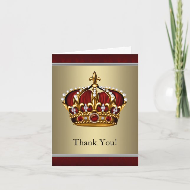 Red and Gold Crown Thank You Cards (Front)