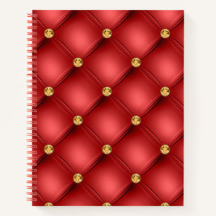 Red and Gold Diamond Tufted Leather Texture Luxury Notebook