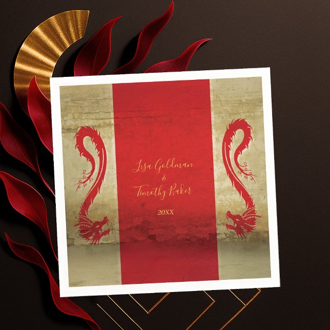 Red and Gold Dragon Asian Themed Wedding Napkin (Red and Gold Dragon Asian Themed Wedding Napkins)
