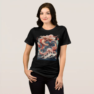 Red and Gold Dragon Over Stormy Sea Tri-Blend Shirt