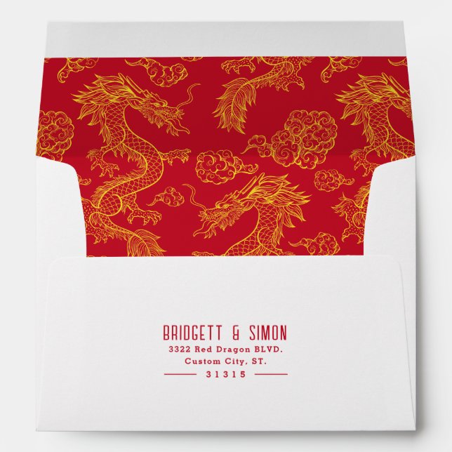 Red and Gold Dragon | Red Style Pre-Addressed Envelope (Back (Bottom))