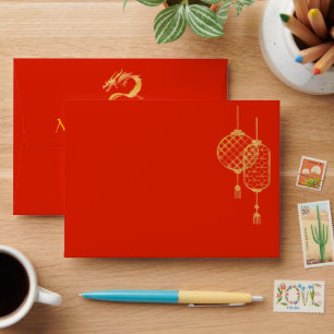 Red and Gold Dragon Wedding Card Envelope