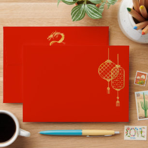 Red and Gold Dragon Wedding Card Envelope