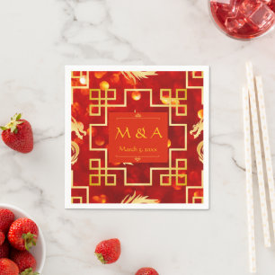 Red and Gold Dragon Wedding Cocktail Napkins