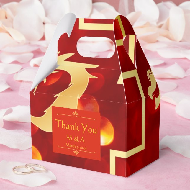 Red and Gold Dragon Wedding Gable Favour Box (Wedding)