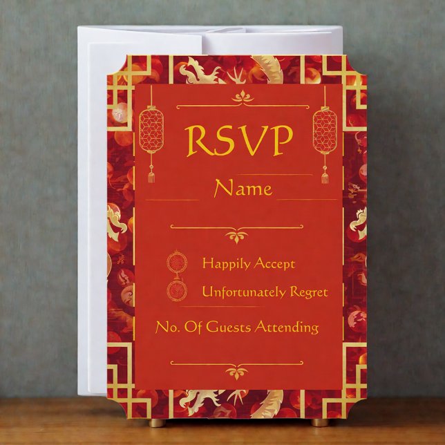 Red and Gold Dragon Wedding Ticket RSVP Card (Creator Uploaded)