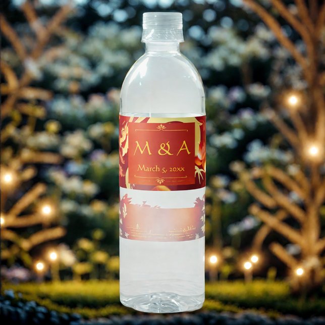 Red and Gold Dragon Wedding Water Bottle Label (Creator Uploaded)