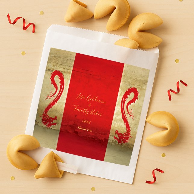 Red and Gold Dragons Asian Themed Wedding Favour Bags (Red and Gold Dragons Asian Themed Wedding Favor Bag)