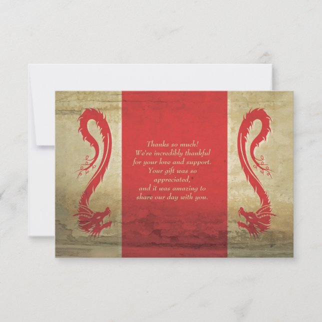 Red and Gold Dragons Asian Themed Wedding Thank You Card (Front)