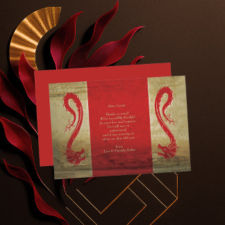 Red and Gold Dragons Asian Themed Wedding Thank You Card