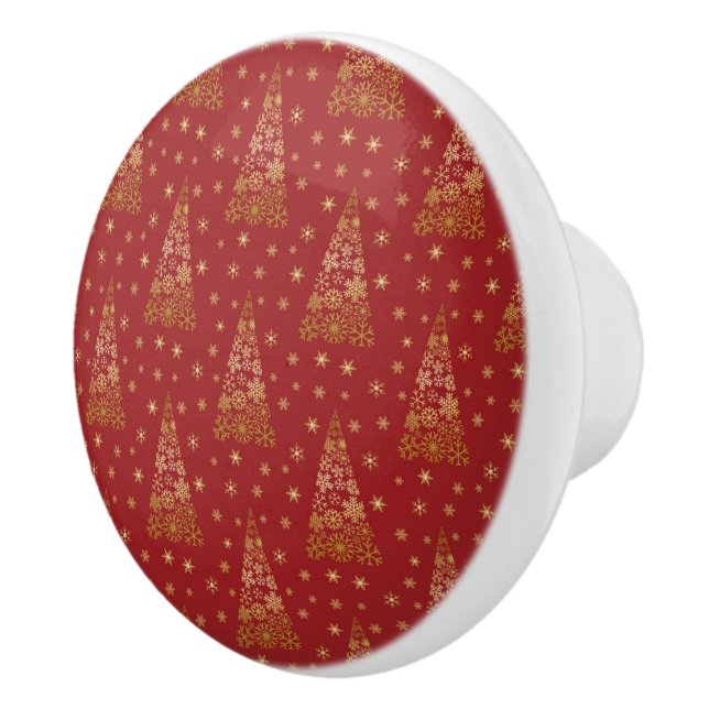 Red and Gold Elegant Christmas Tree Ceramic Knob (Right)