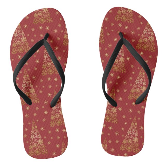 Red and Gold Elegant Christmas Tree Jandals (Footbed)