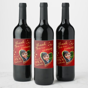 Red and Gold Elegant Thank You 2025 Graduation Wine Label