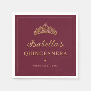 Red and Gold Elegant Tiara Quinceañera Napkin