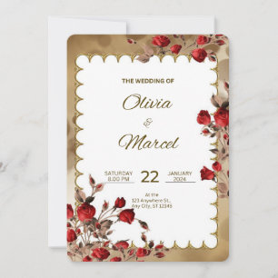 Red and Gold Elegant Wedding  Invitation
