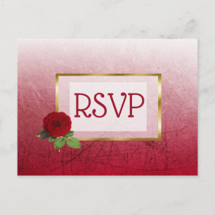 Red and Gold Faded Rose Wedding RSVP Postcards