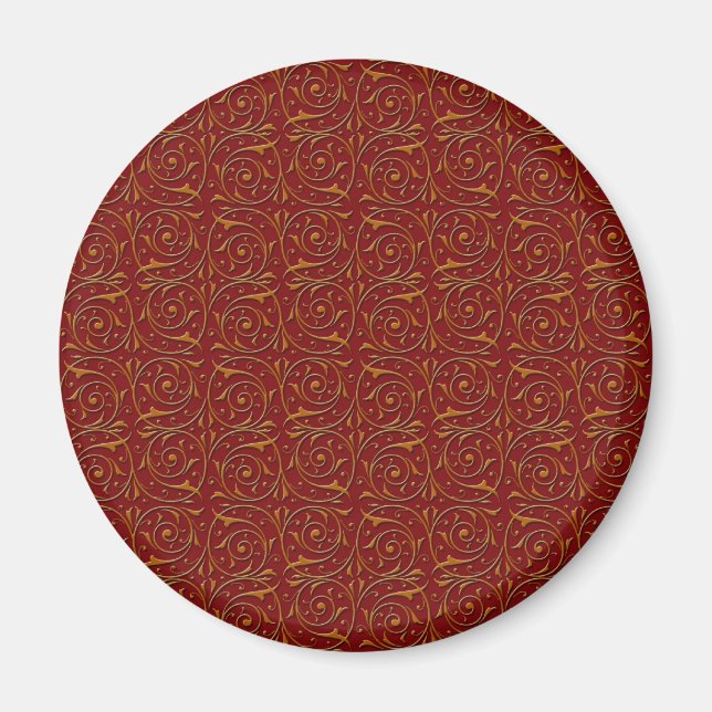 Red and Gold Fancy Floral Vines Magnet (Front)