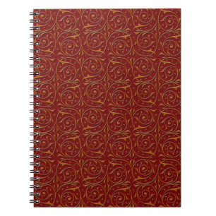 Red and Gold Fancy Floral Vines Spiral Notebook