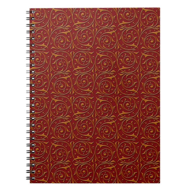 Red and Gold Fancy Floral Vines Spiral Notebook (Front)