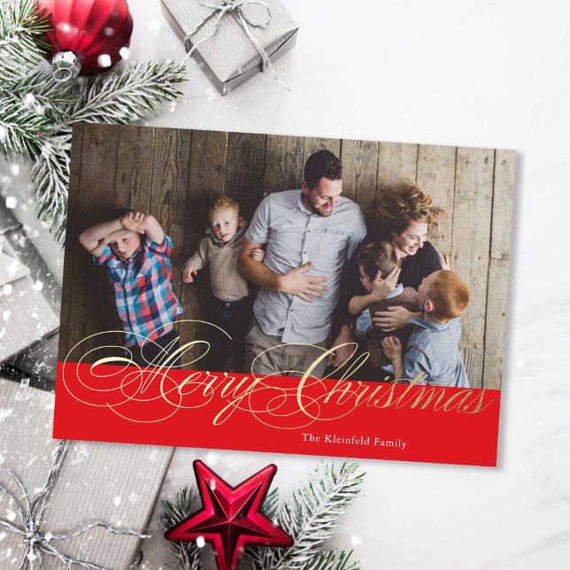 Red and Gold Faux Foil Calligraphy Holiday Card (Creator Uploaded)