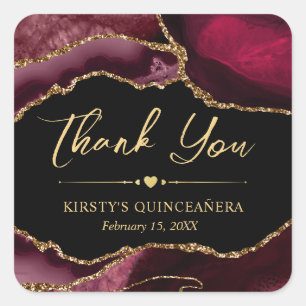Red and Gold Faux Glitter Agate Quinceanera Square Sticker