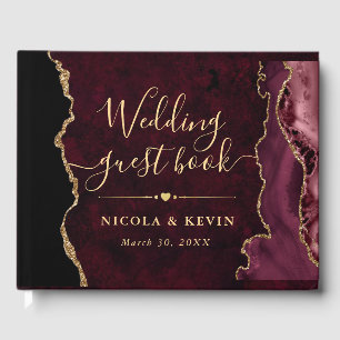 Red and Gold Faux Glitter Agate Wedding Guest Book