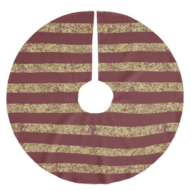 Red and Gold Faux Glitter Brushed Polyester Tree Skirt (Front)