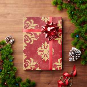Red and Gold Festive Christmas Patterns Wrapping Paper