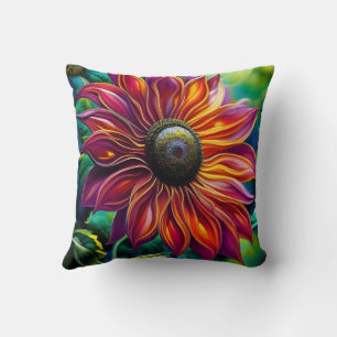 Red and Gold filigree Sunflower Cushion