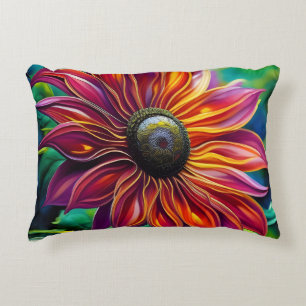 Red and Gold filigree Sunflower Decorative Cushion