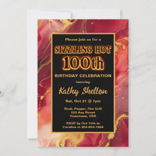 Red and Gold Flaming Hot 100th Birthday Invitation