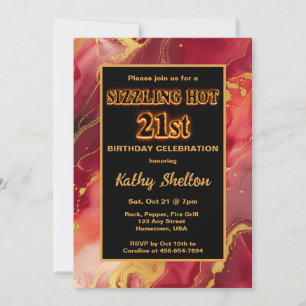 Red and Gold Flaming Hot 21st Birthday Invitation