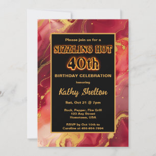 Red and Gold Flaming Hot 40th Birthday Invitation