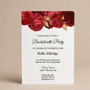 Red And Gold Floral Bachelorette Party Invitation