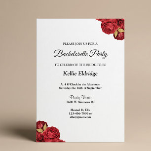 Red And Gold Floral Bachelorette Party Invitation