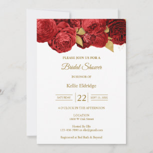 Red And Gold Floral Bridal Shower Invitation