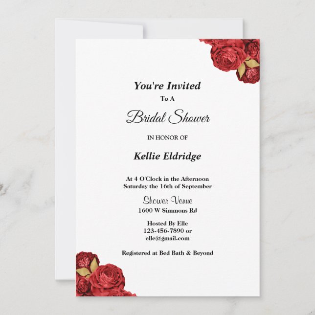 Red And Gold Floral Bridal Shower Invitation (Front)