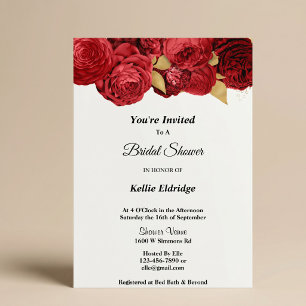 Red And Gold Floral Bridal Shower Invitation