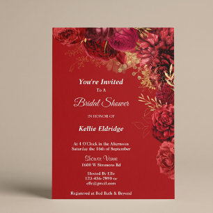 Red And Gold Floral Bridal Shower Invitation