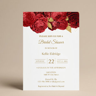 Red And Gold Floral Bridal Shower Invitation