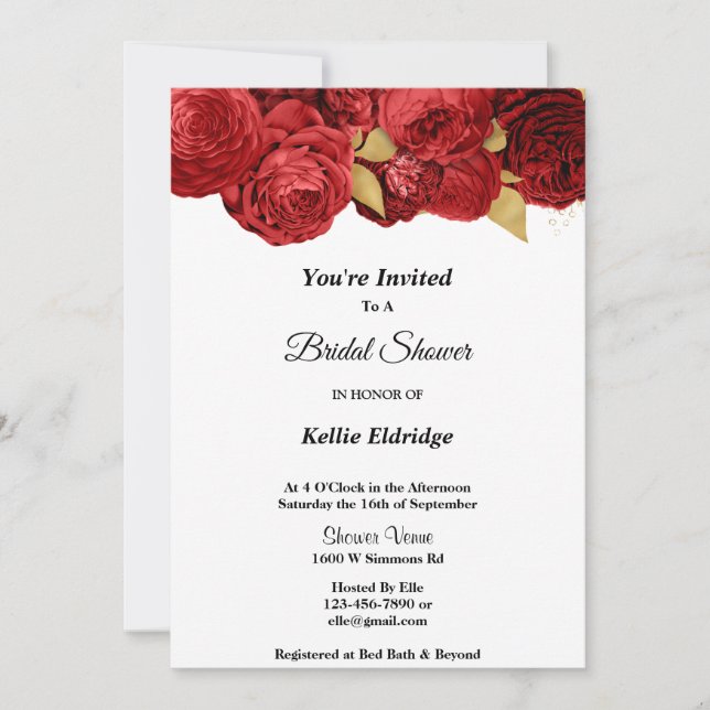 Red And Gold Floral Bridal Shower Invitation (Front)